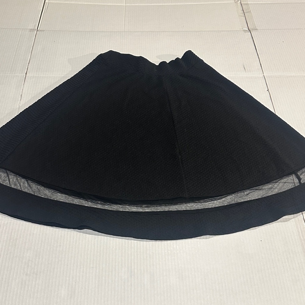Faith and joy Elegant Black Skirt w mesh stripe bottom stretchy waist material - Picture 5 of 7